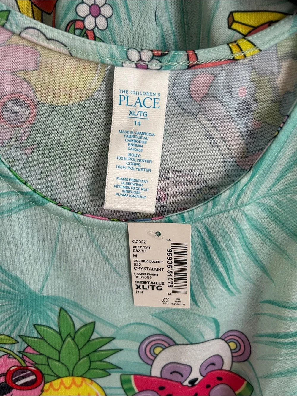 The Children's Place Mint Tropical Animal Pajama Tank and Shorts Set